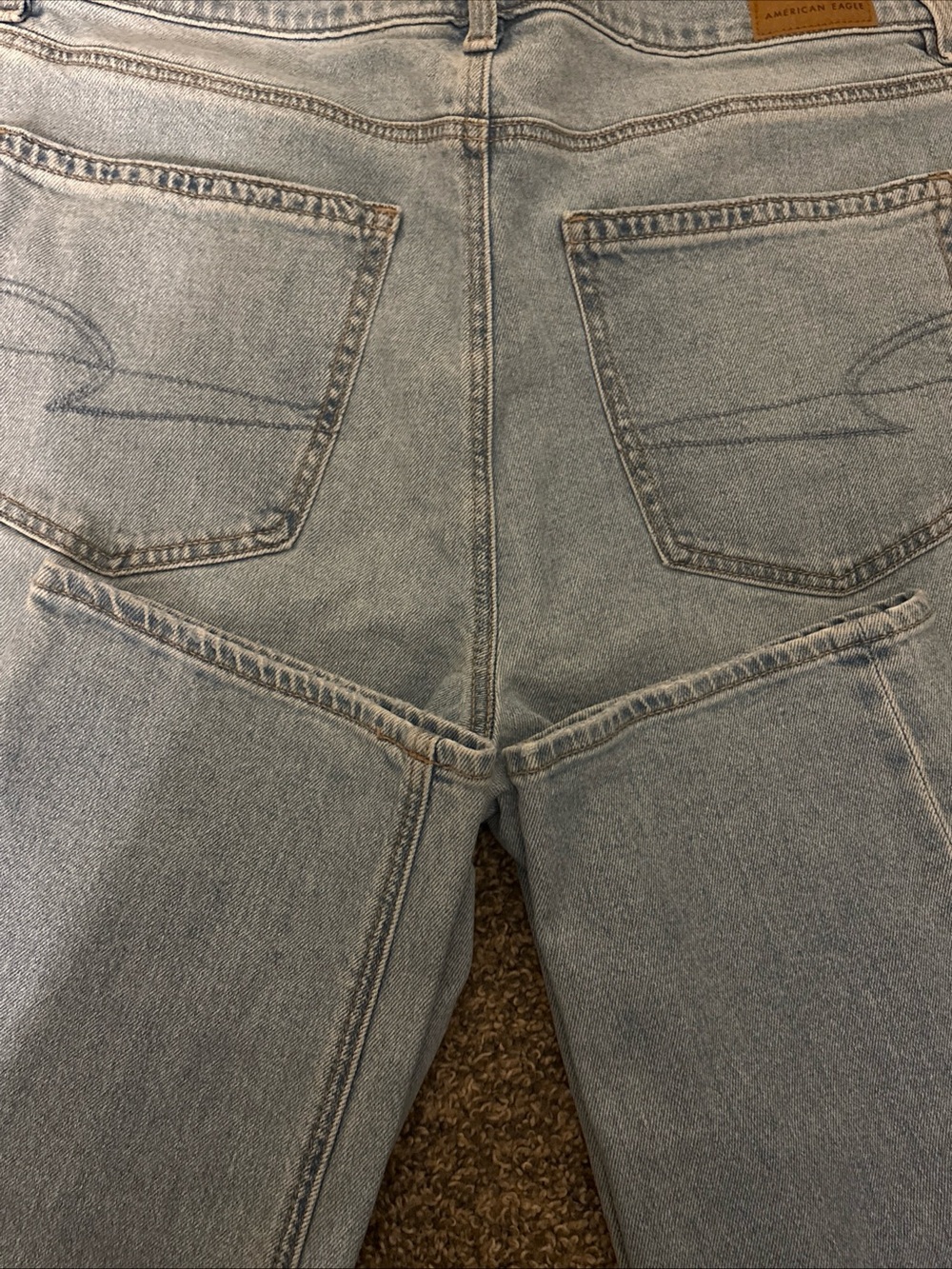 American Eagle Light Denim Jeans with Leather Logo Patch - Blue